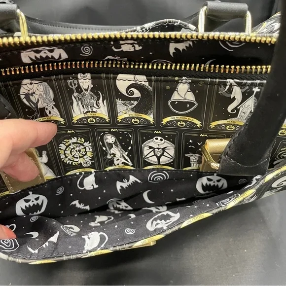 Disney The Nightmare Before Christmas Tarot Card Black and Gold Satchel - Picture 3 of 6